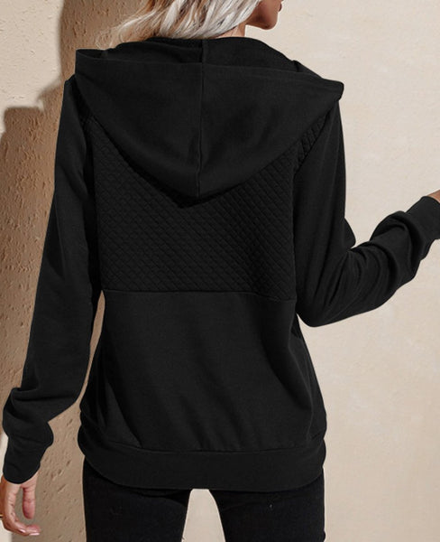 Quilted Patchwork  Button Sweatshirt Hoodie