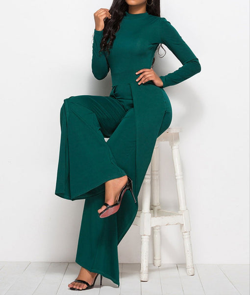 Long Sleeve Mock Neck Wide Leg Jumpsuit