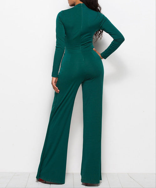 Long Sleeve Mock Neck Wide Leg Jumpsuit