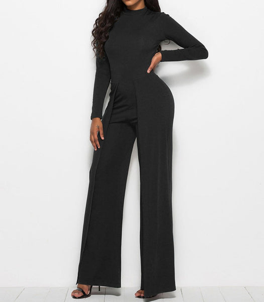 Long Sleeve Mock Neck Wide Leg Jumpsuit