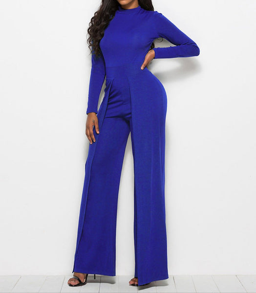 Long Sleeve Mock Neck Wide Leg Jumpsuit