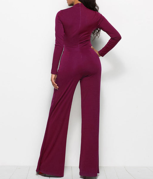 Long Sleeve Mock Neck Wide Leg Jumpsuit