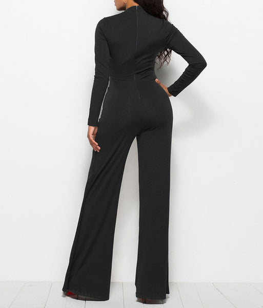 Long Sleeve Mock Neck Wide Leg Jumpsuit