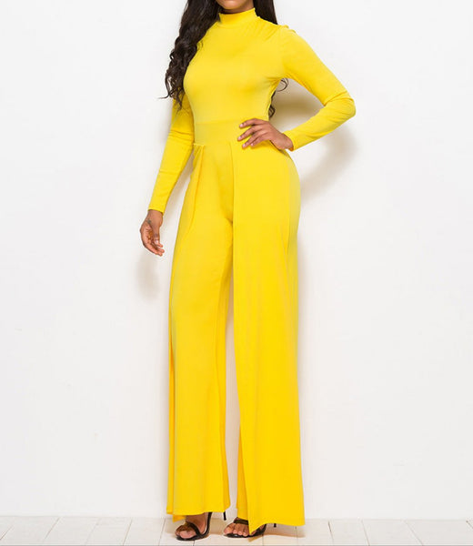 Long Sleeve Mock Neck Wide Leg Jumpsuit