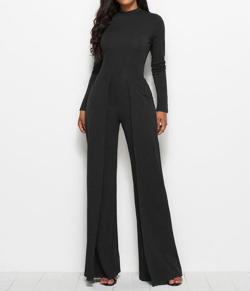 Long Sleeve Mock Neck Wide Leg Jumpsuit