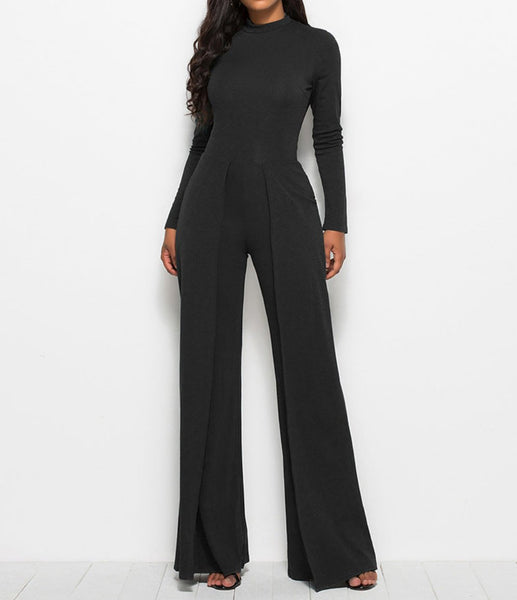 Long Sleeve Mock Neck Wide Leg Jumpsuit