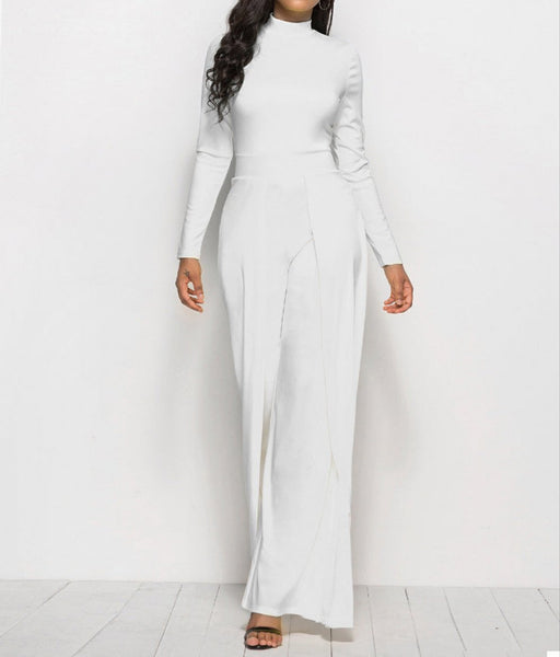 Long Sleeve Mock Neck Wide Leg Jumpsuit