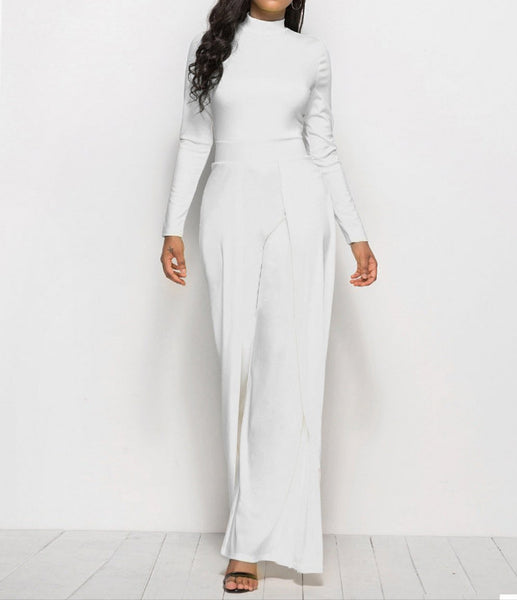 Long Sleeve Mock Neck Wide Leg Jumpsuit