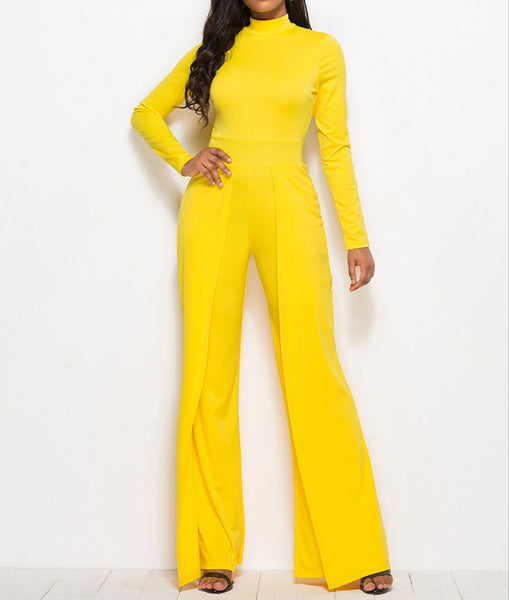 Long Sleeve Mock Neck Wide Leg Jumpsuit