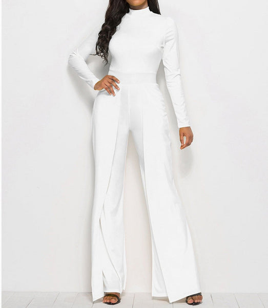 Long Sleeve Mock Neck Wide Leg Jumpsuit