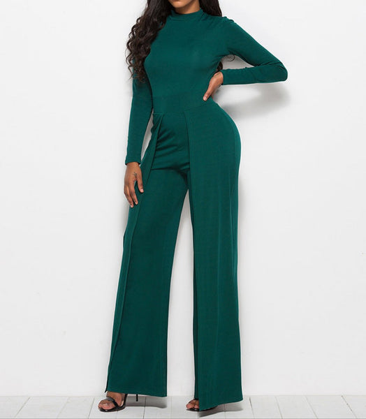 Long Sleeve Mock Neck Wide Leg Jumpsuit