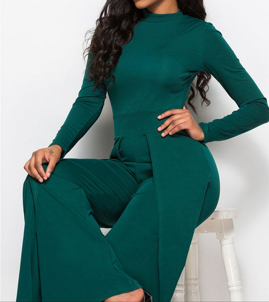 Long Sleeve Mock Neck Wide Leg Jumpsuit