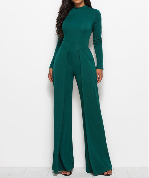 Long Sleeve Mock Neck Wide Leg Jumpsuit