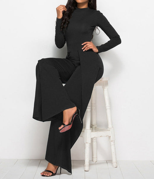 Long Sleeve Mock Neck Wide Leg Jumpsuit