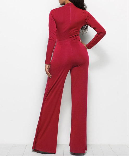 Long Sleeve Mock Neck Wide Leg Jumpsuit