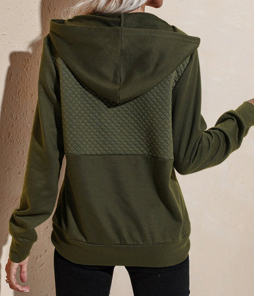 Quilted Patchwork  Button Sweatshirt Hoodie