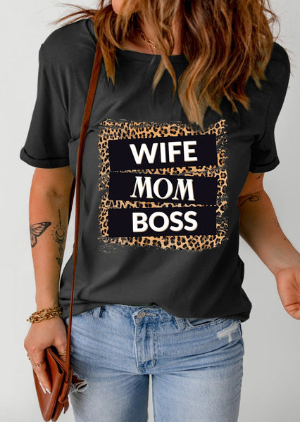 WIFE MOM BOSS Leopard Graphic Tee