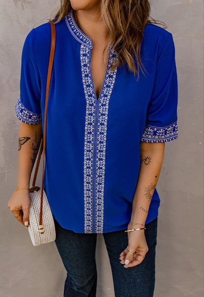 Embroidered V-Neck Top