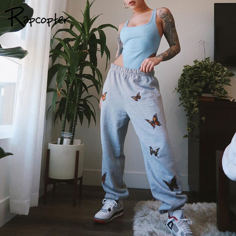 Rapcopter Butterfly Print Casual Women Jogger Sporty Sweatpants High Waist Hip Hop Harem Pants Female Streetwear Trousers Summer