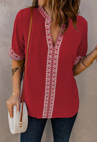 Embroidered V-Neck Top