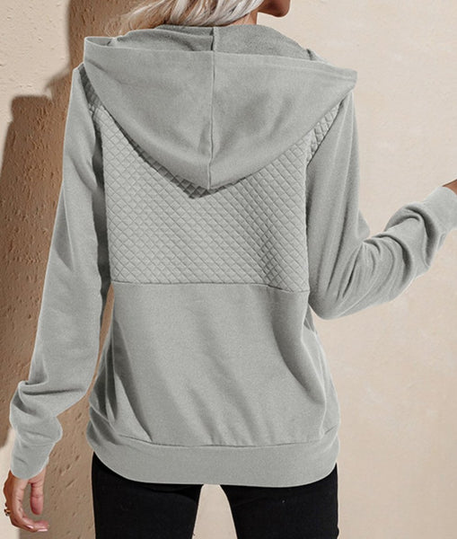 Quilted Patchwork  Button Sweatshirt Hoodie