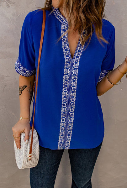 Embroidered V-Neck Top